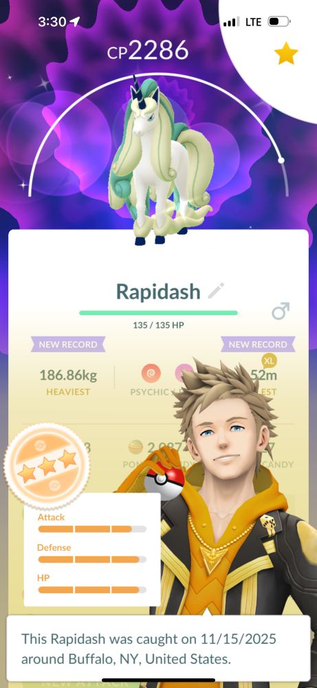 Picture of shiny mighty Galarian Rapidash! CP: 2286 Stats: 13/14/14