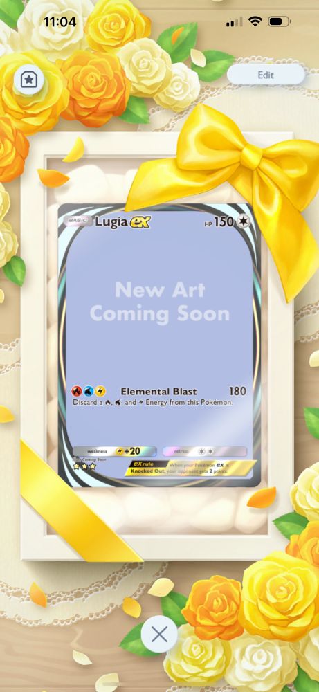 placeholder Lugia EX with a yellow giftbox board surrounded by yellow and orange flowers