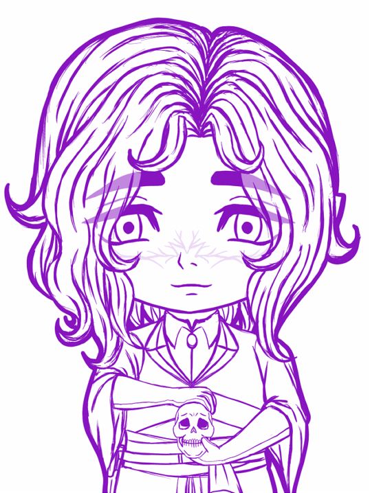 A sketch of a male with medium curly hair holding a skull!