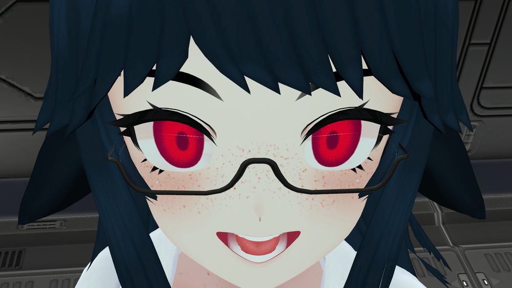 Blue Moon smiles at you with scary red eyes