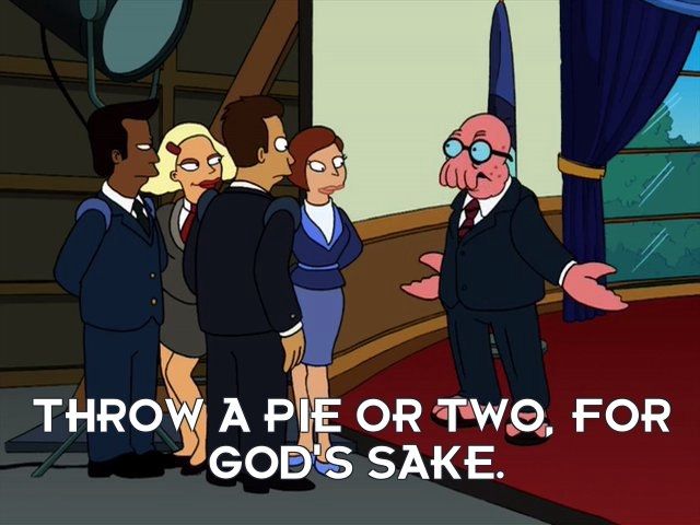 scene from futurama, harold zoid talking to extra actors, the caption reads: 
