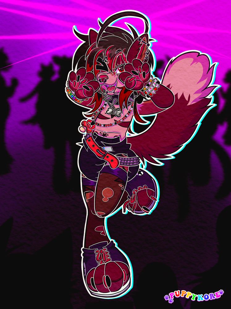 an anthro punky red fox dude raving at the club! 