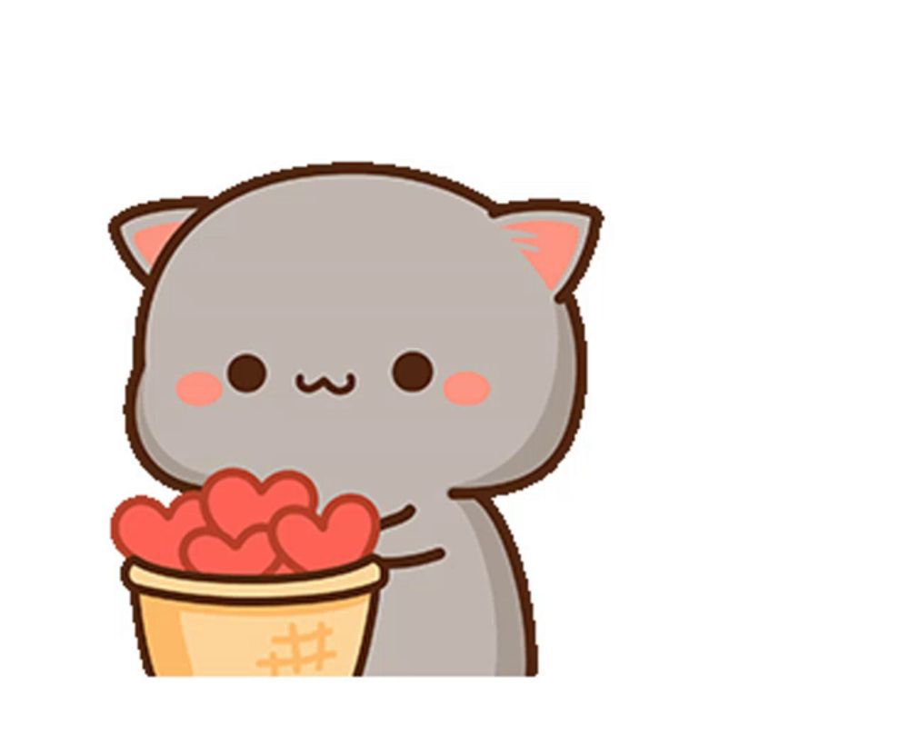 a cartoon cat is holding a bucket of hearts and says tim ne in blue letters