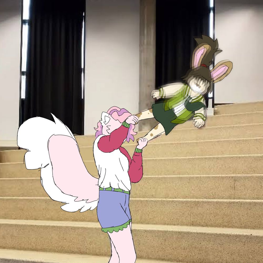 a pink snow leopard swinging a child sized bunny
