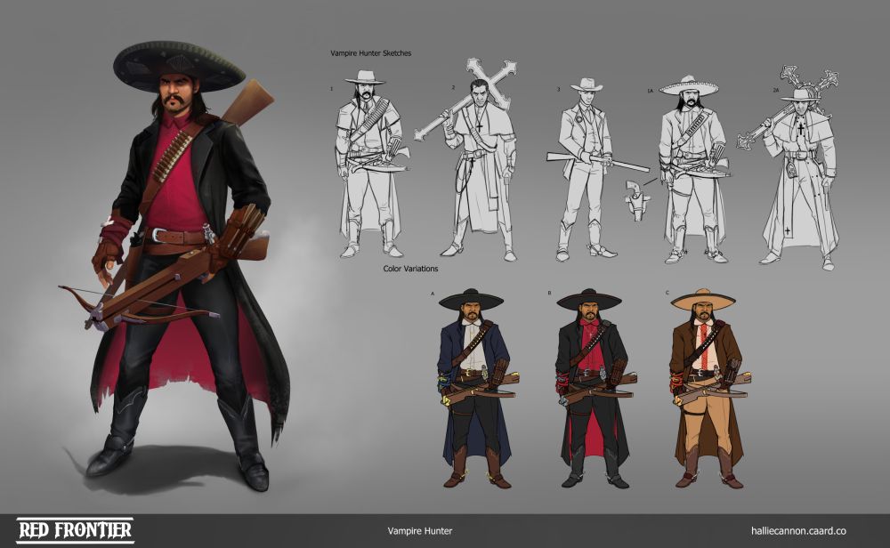 A cowboy vampire hunter with sketches and color variations 