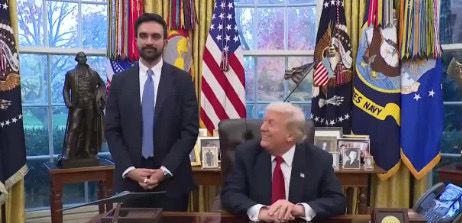 Picture of Mamdani and tRump in the Oval Office. Donald is gazing up at Mamdani like he loves him or something. It's weird.