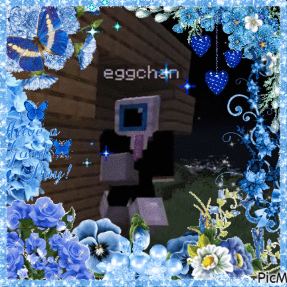 a picture frame with flowers and butterflies and the name eggchan