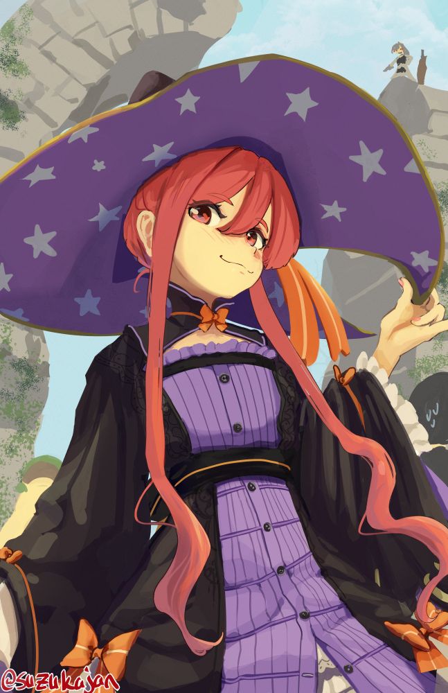 characters from atelier ayesha look at linca on top of a huge ruin pointing while wilbell looks at the viewer smugly