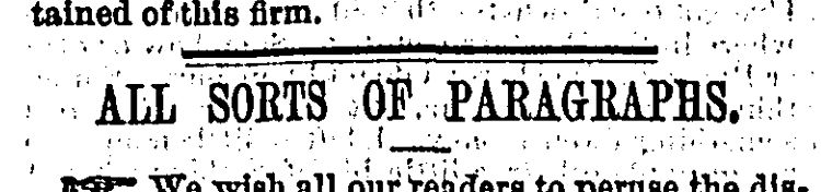 Headline from 1865 from the Spiritualist newspaper Banner of Light that reads simply ALL SORTS OF PARAGRAPHS 