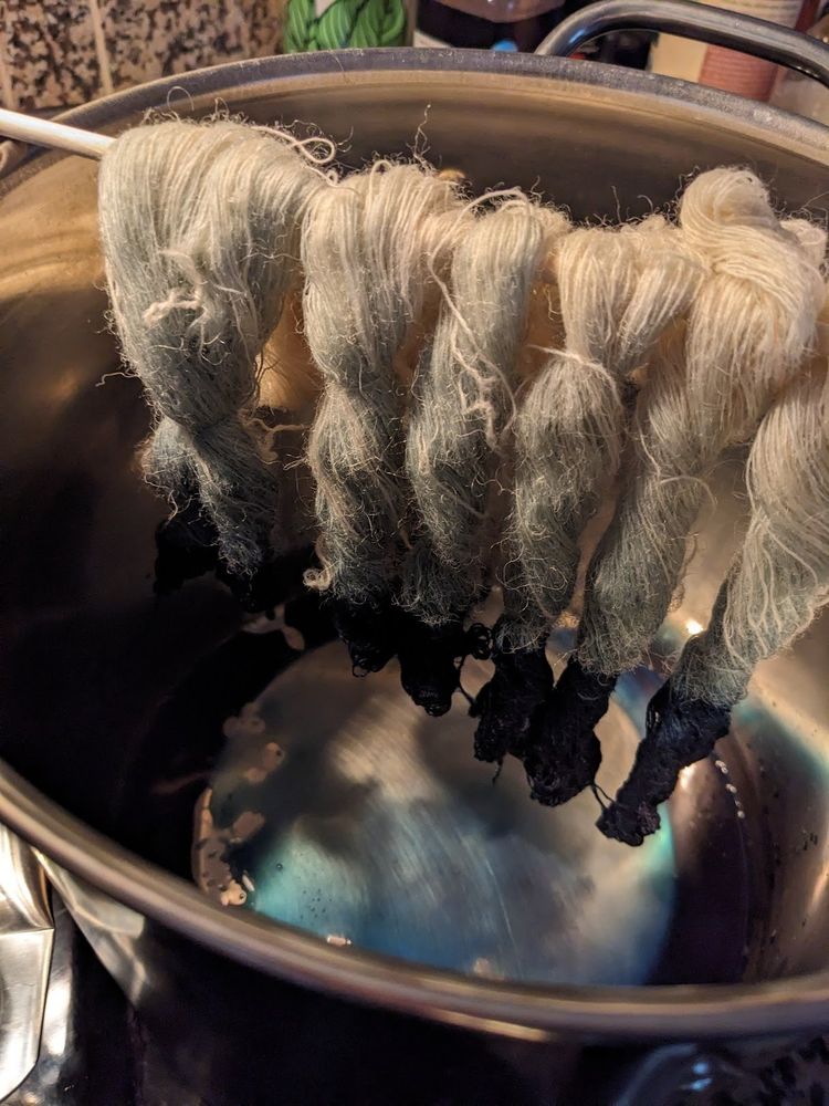 ikat dyeing yarn in indigo