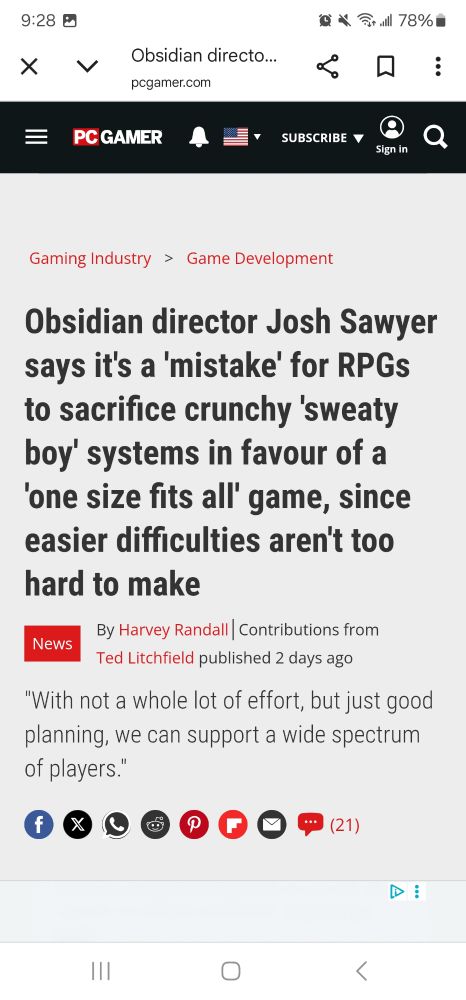 Obsidian director says its a mistake to sacrifice crunchy sweaty boy systems for one size fits all games