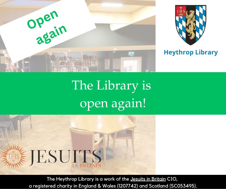 The image shows part of the Heythrop Library reading room, and the text of the post.