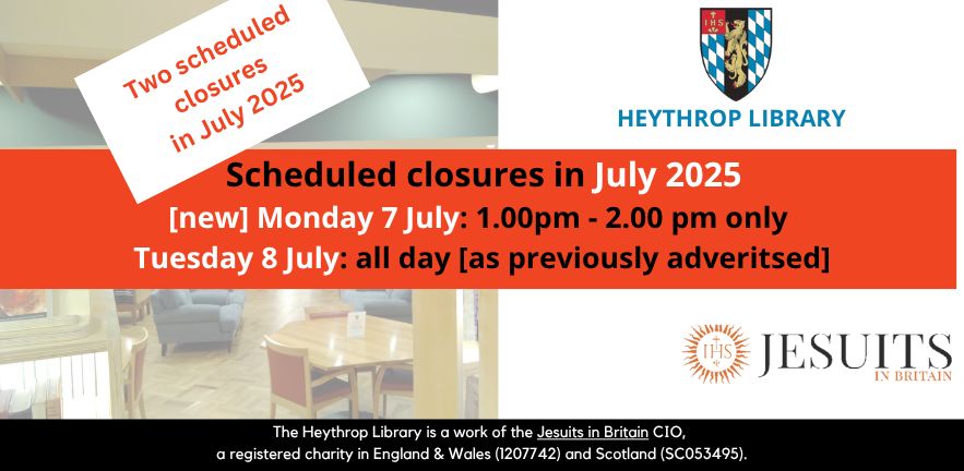 Image shows part of the Heythrop Library reading room, and the text of the post.