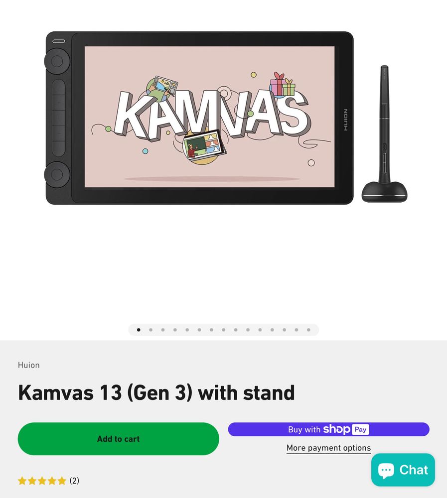A screenshot of the Huion Kamvas 13 (Gen 3) website 