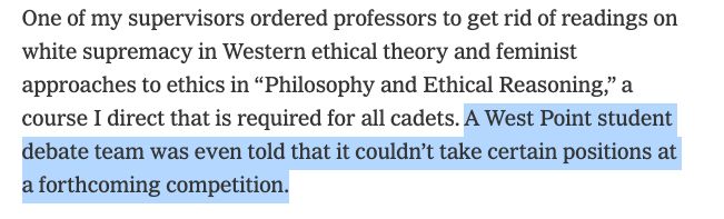 A West Point student debate team was even told that it couldn’t take certain positions at a forthcoming competition. from NYT Article