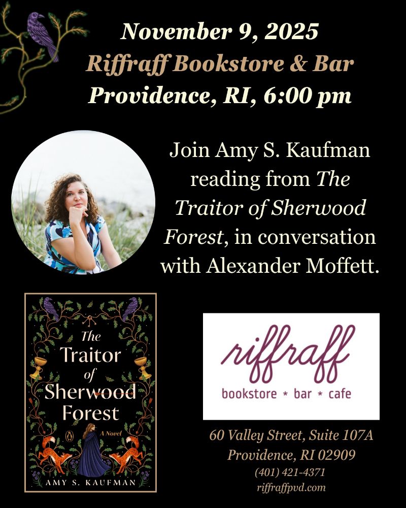 Advertisement for a book talk November 9 at 6pm, Riffraff bookstore and bar