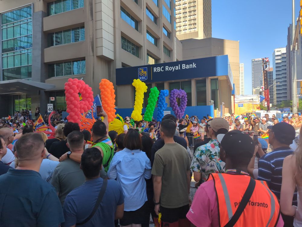 The word "pride" spelled out in letters made of balloons