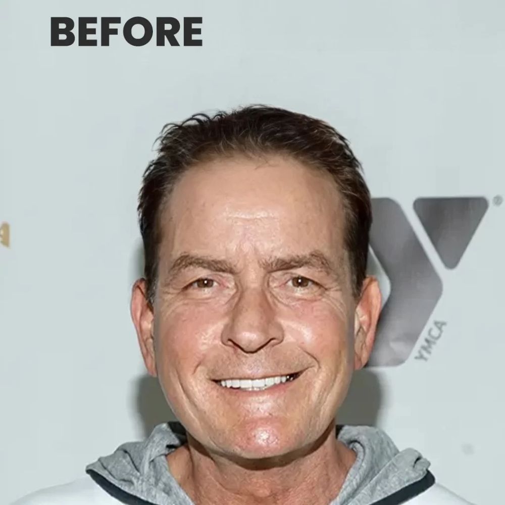 Retrato frontal do Charles Sheen onde ele parece ridiculamente igual ao Carlos Tramontina