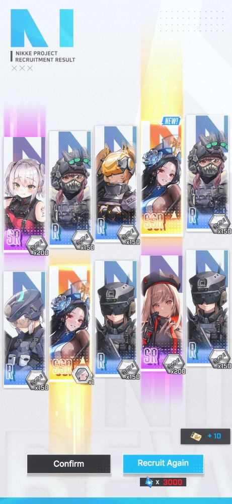 A picture of the results of a gacha 10 pull showing two SSRs, both being Maiden: Ice Rose.