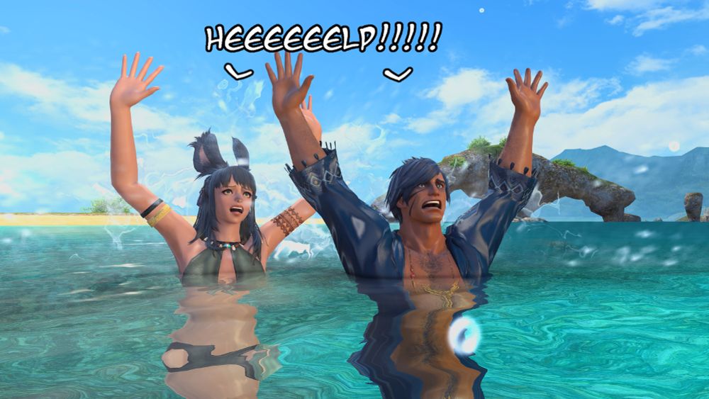 Now both the viera and the highlander are splashing around screaming for help.