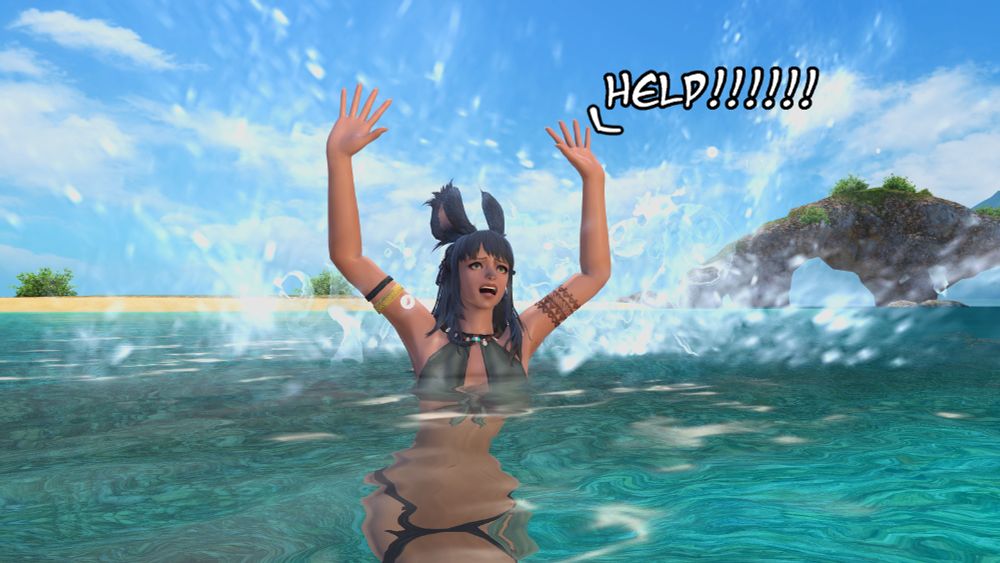 A female viera is screaming for help as she splashes around in the water.