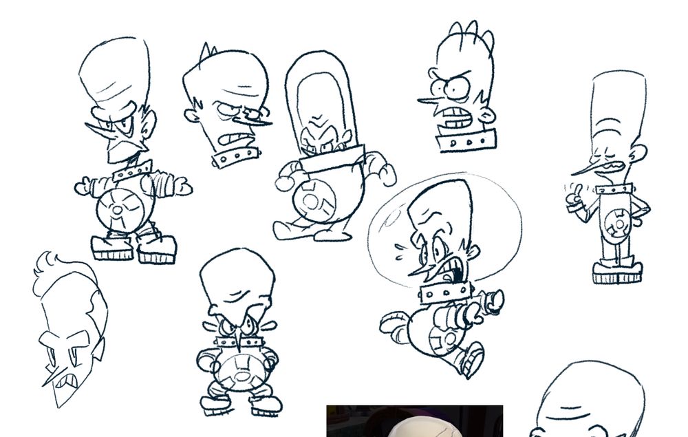 Takes on Erwin from Pac-Man World 3, trying to make him look like a small lil' shit in a big baby suit