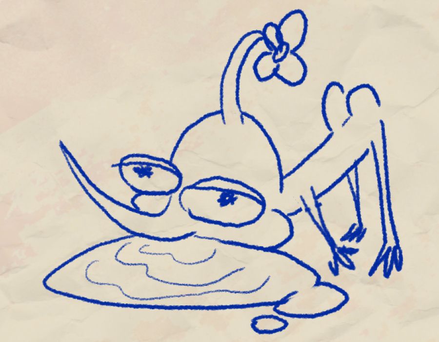 A Pikmin slurping up some nectar, looking like he's enjoying it a bit too much, also his butt's sticking up in the air