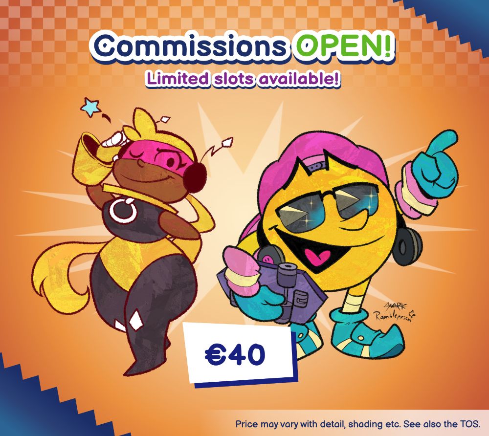 Commissions OPEN! Limited slots available!
Drawing of Aster saluting and drawing of Pac-Man in Sonic's favorite clothes from the Sonic the Hedgehog OVA. 
€40 
Price may vary with detail, shading etc. See also the TOS