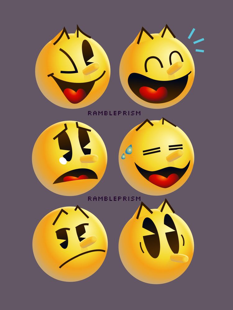 Art of six different Pac-Man expressions