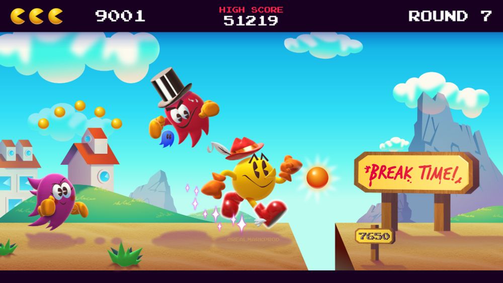 a recreation of a pac-land screenshot in 3D and 2D