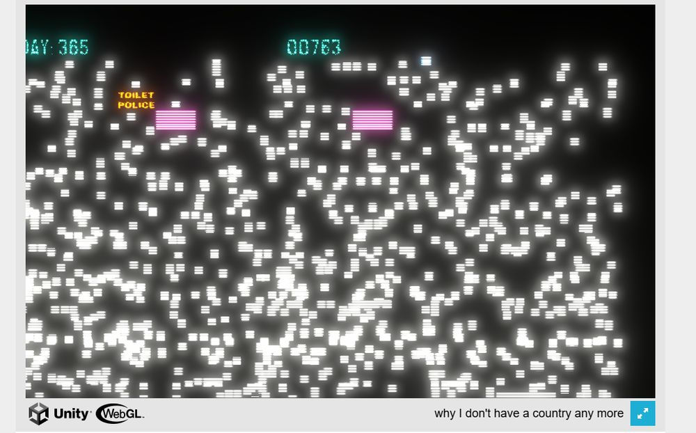 ブロック崩しゲームのスクリーンショット。
白いボールはTelegraphの反トランス記事を表しており、365日間に掲載された763本の記事によって763個のボールが画面を埋め尽くしている。