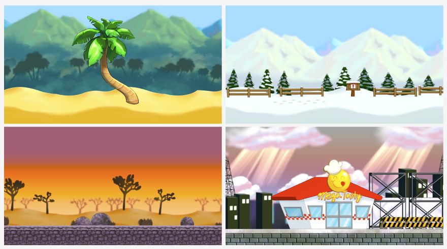 tropical, snowy, desert, city background art for Slime in a Trench Coat