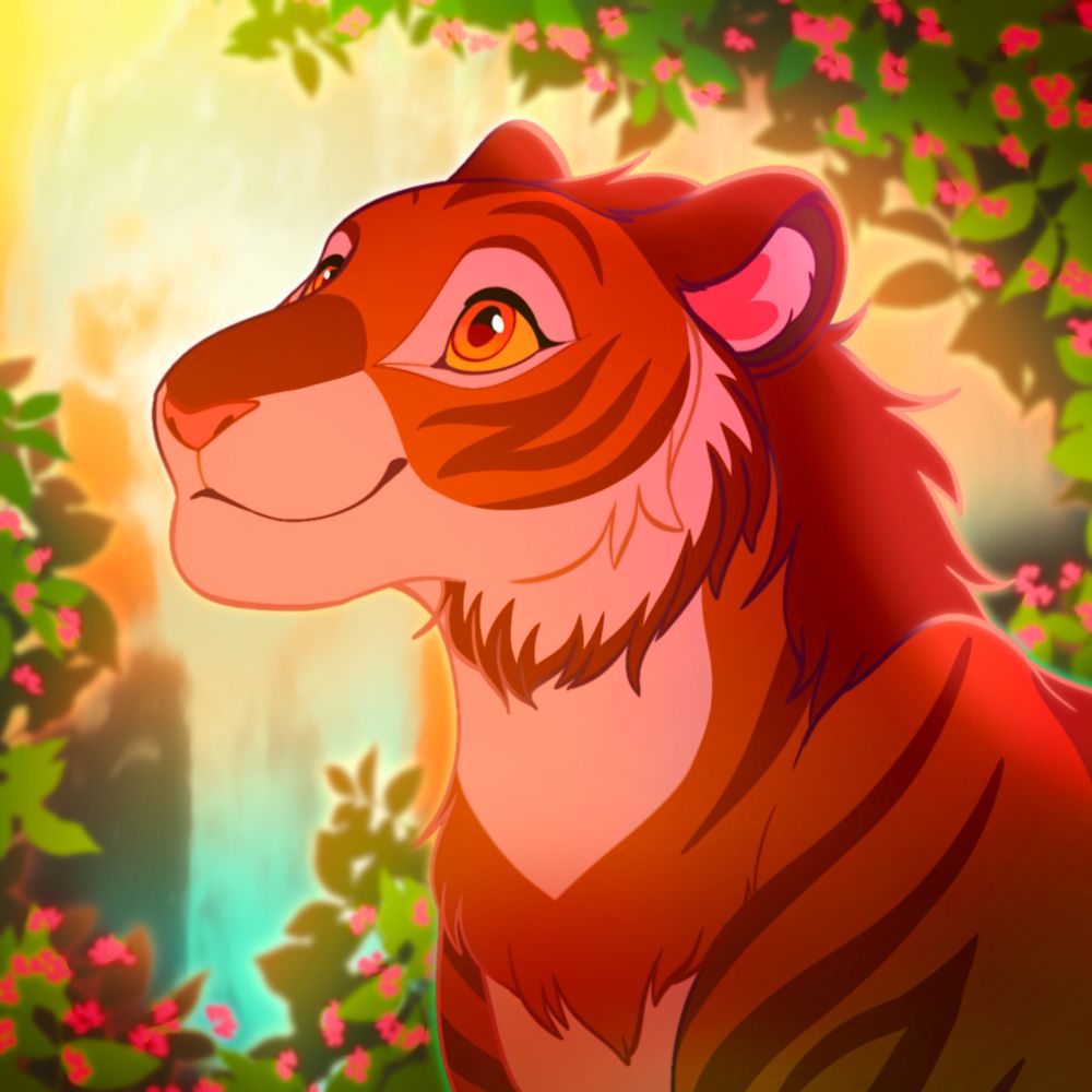 Digital icon of Evaa tigress with a beautiful waterfall background
