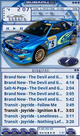 Subaru WRX as an Winamp skin in the Audacious FOSS software
