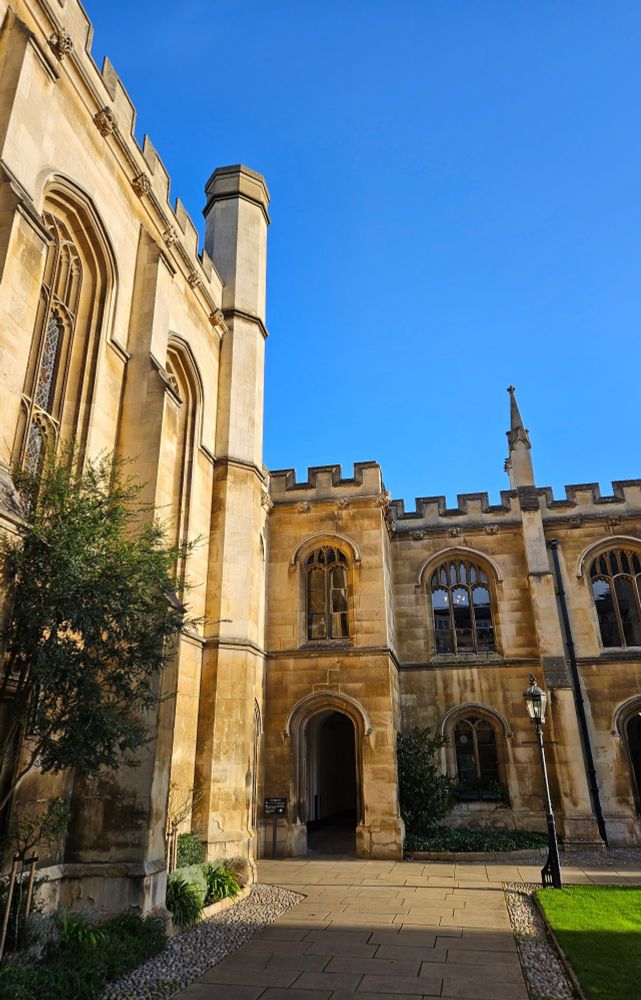 A corner of New Court at Corpus Christi College in the winter sunshine.