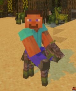 Steve riding on a baby zombie horse wearing netherite horse armour