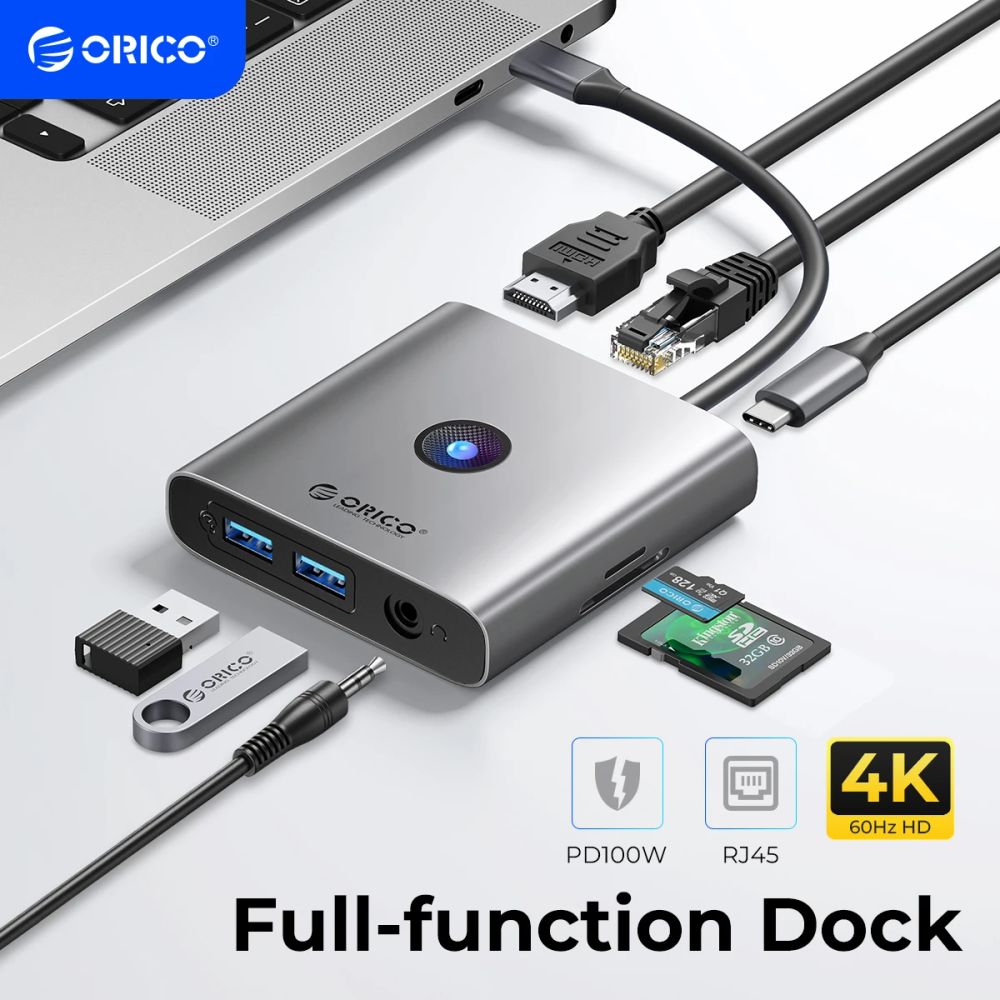 ORICO USB 3.0 Adapter HUB Type C to 4K60Hz HDMI-Compatible Docking Station RJ45 PD Splitter For MacBook iPad Laptop Accessories