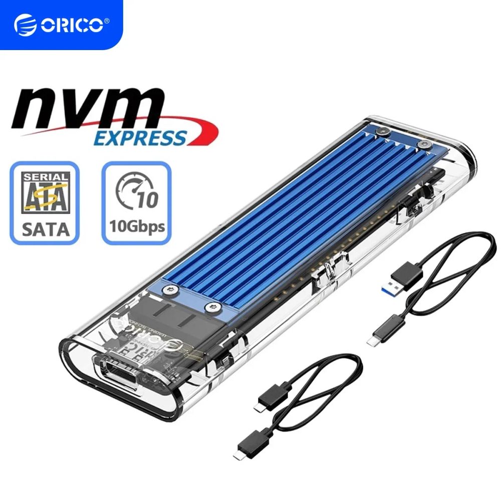 ORICO M2 SSD Case NVME SATA SSD Enclosure Tool Free 10Gbps M.2 to USB Type C Transparent External Adapter Support UASP Trim