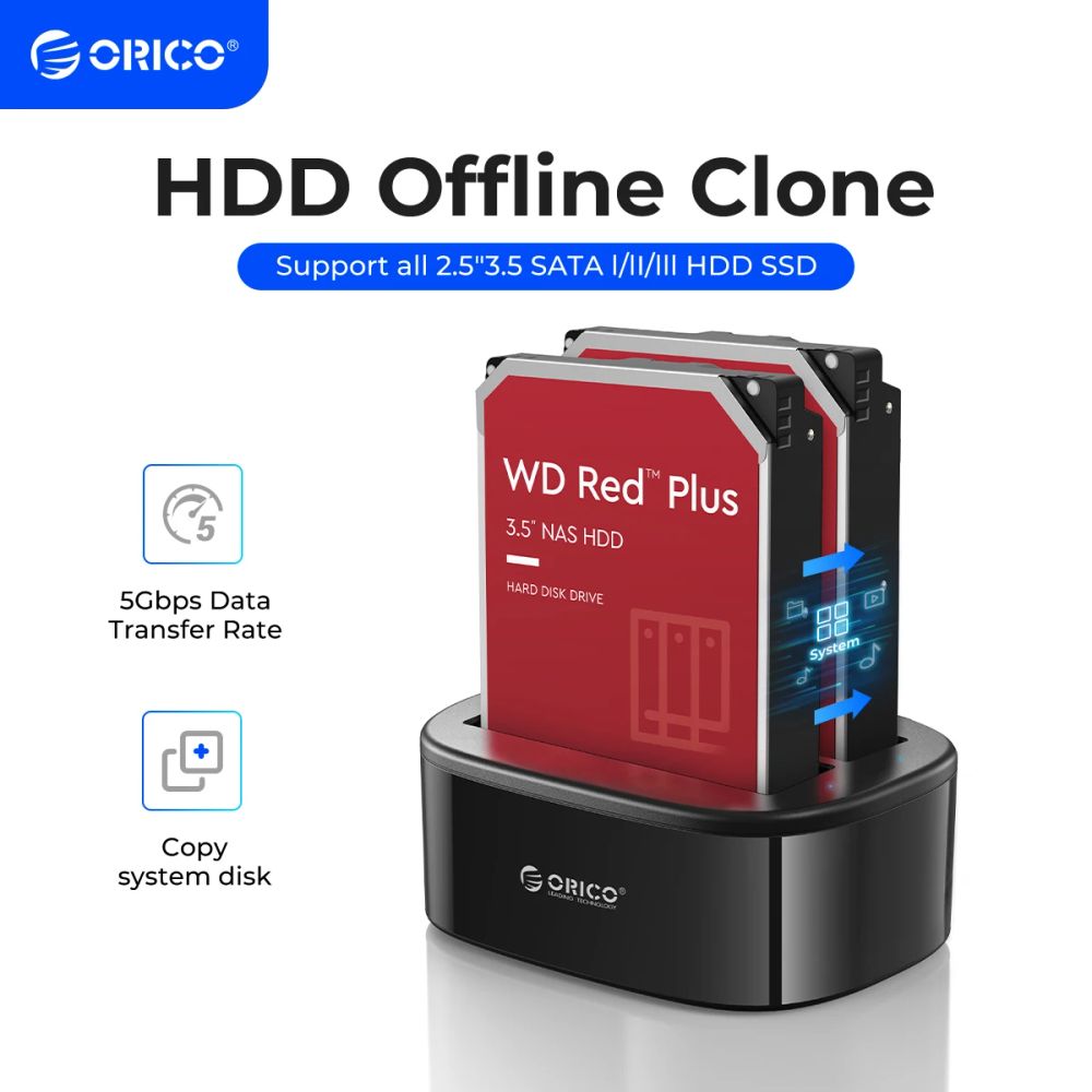 ORICO Dual Bay HDD Docking Station with Offline Clone SATA to USB 3.0 HDD Clone Docking Station for 2.5/3.5