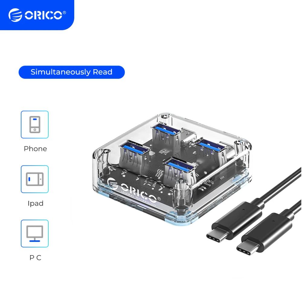 ORICO Transparent Usb C Hub 4 Port Expansion With Power Supply Interface Usb 3.2 Protocol High Speed Transmission OTG Dapter