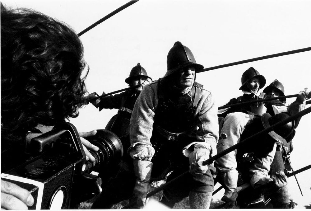 English Civil War pikemen being filmed.