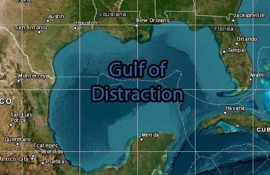 Picture of the Gulf of Mexico renamed as the " Gulf of Distraction "