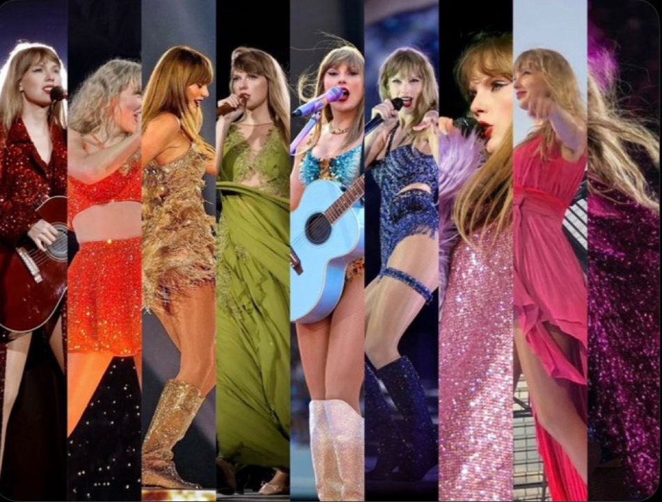 A collage of all outfits wore in Lyon France creating a rainbow. 
