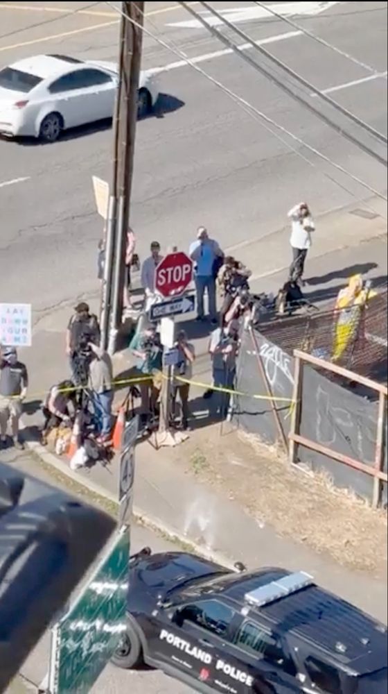About a dozen people outside the Portland ICE facility, no sign of any riots or violent activity