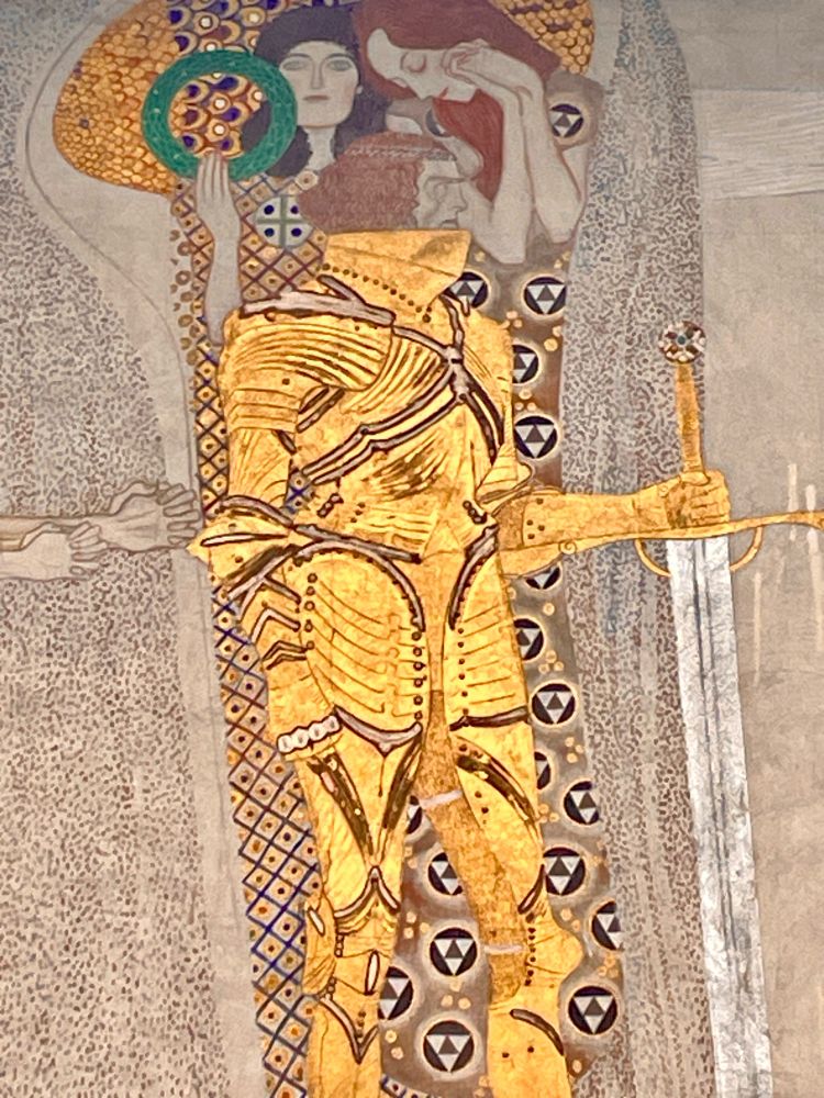 Painted golden knight from Gustav Klimt’s “Beethovenfries”