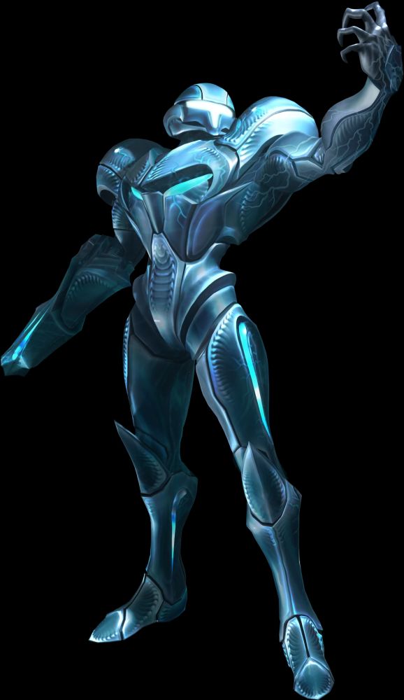 Dark Samus, looking forward at her claw-like hand