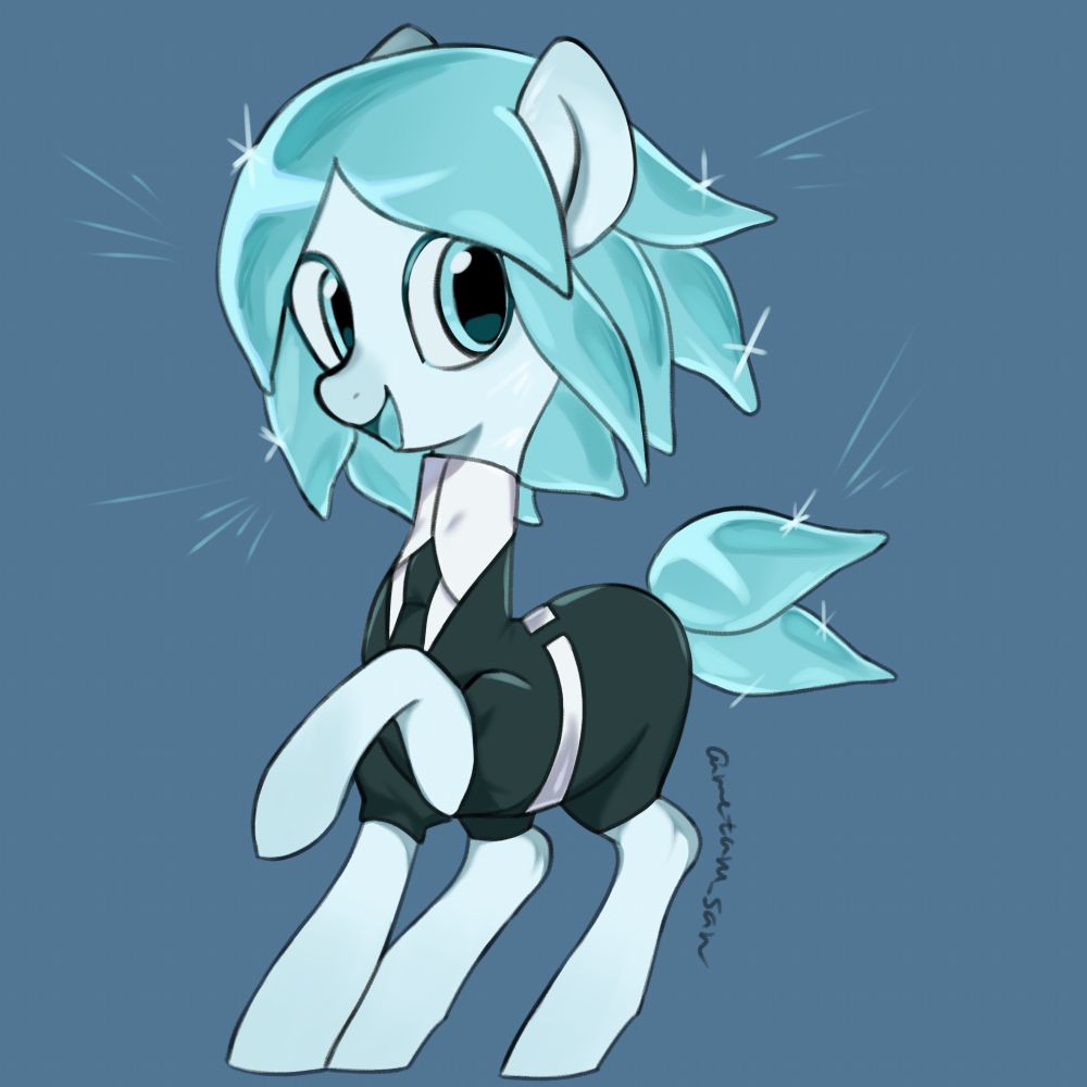 Phosphophyllite from Houseki no Kuni / Land of The Lustrous but My Little Pony (G4) version (an earth pony). Their left hoof is rising, and smiling at you.
