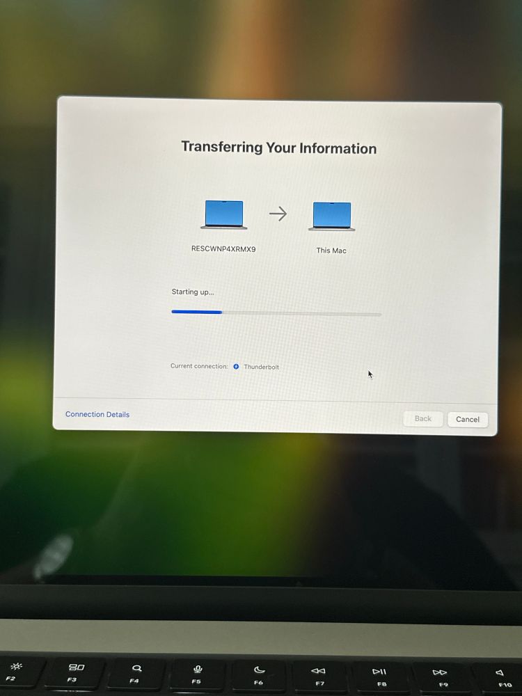 Apple Migration Assistant progress screen. 