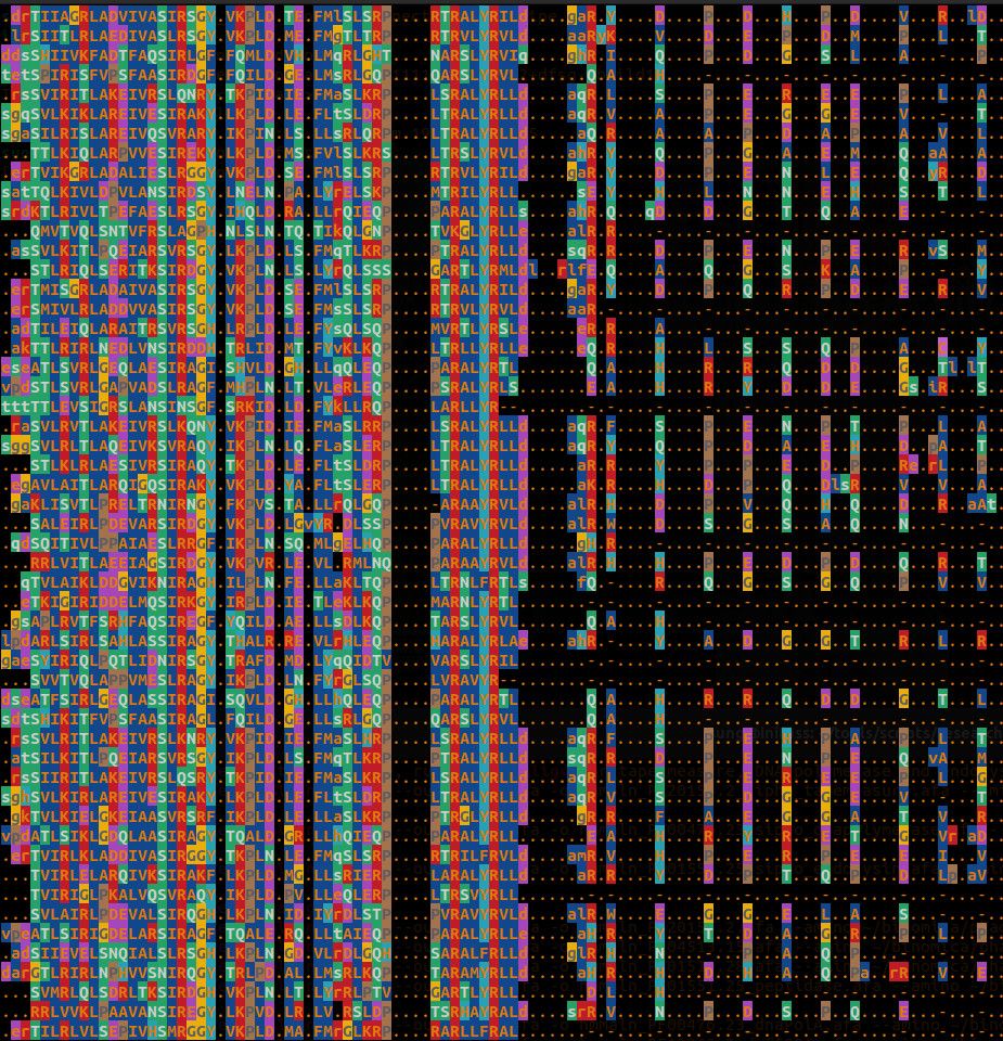 Messy gene alignment rendered in terminal