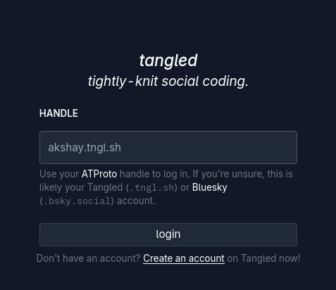 tangled login page with .tngl.sh as an option now